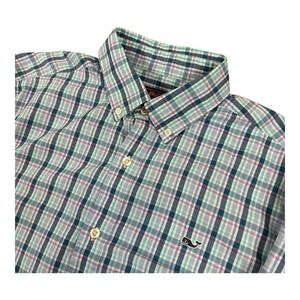 Vineyard Vines‎ Men's L Blue Plaid Nylon Blend Long Sleeve Whale Shirt